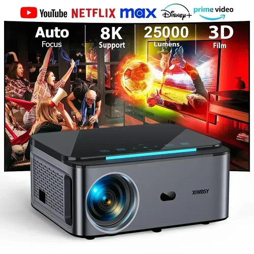 XIWBSY 25000 Lumens Android 4K Projector 1080P Native WiFi6 Auto