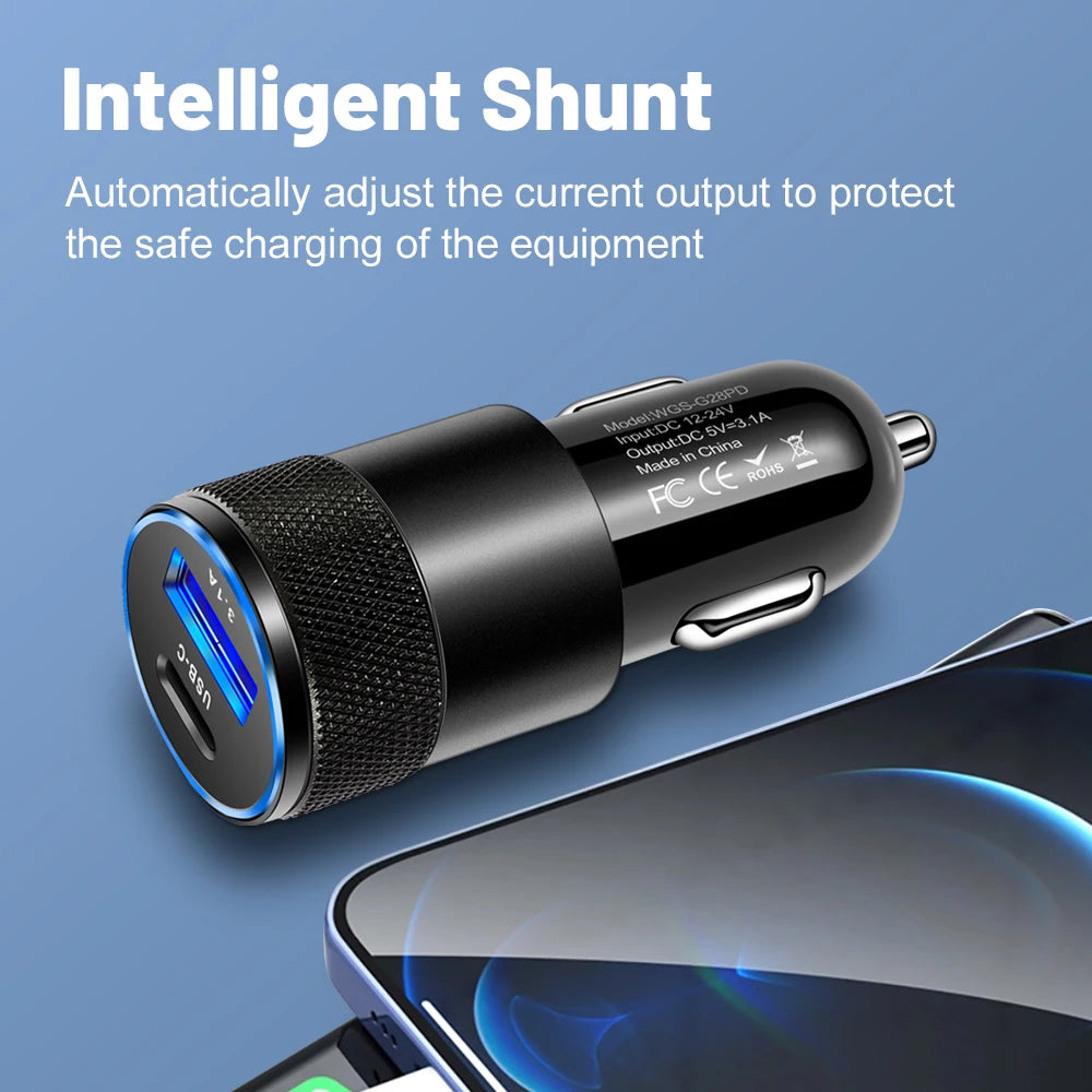 3.1A USB Car Charger Type C Fast Charging Phone Adapter For Xiaomi