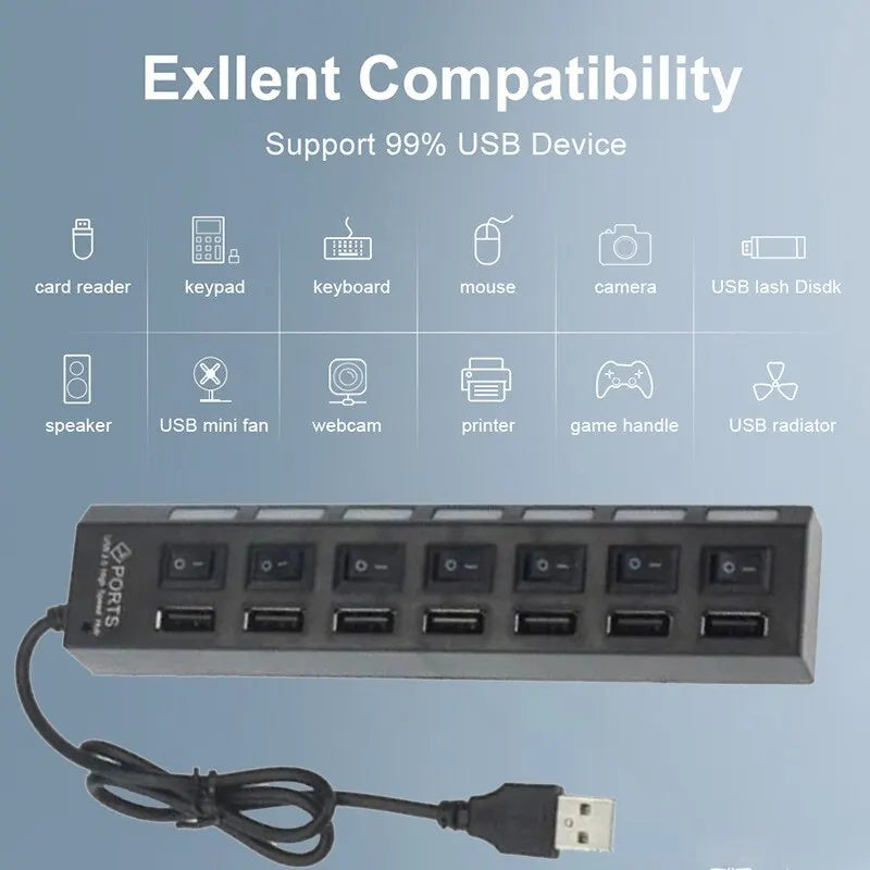 Switch Extension Hub 7-port USB2.0 Hub Computer USB Extension Hub One