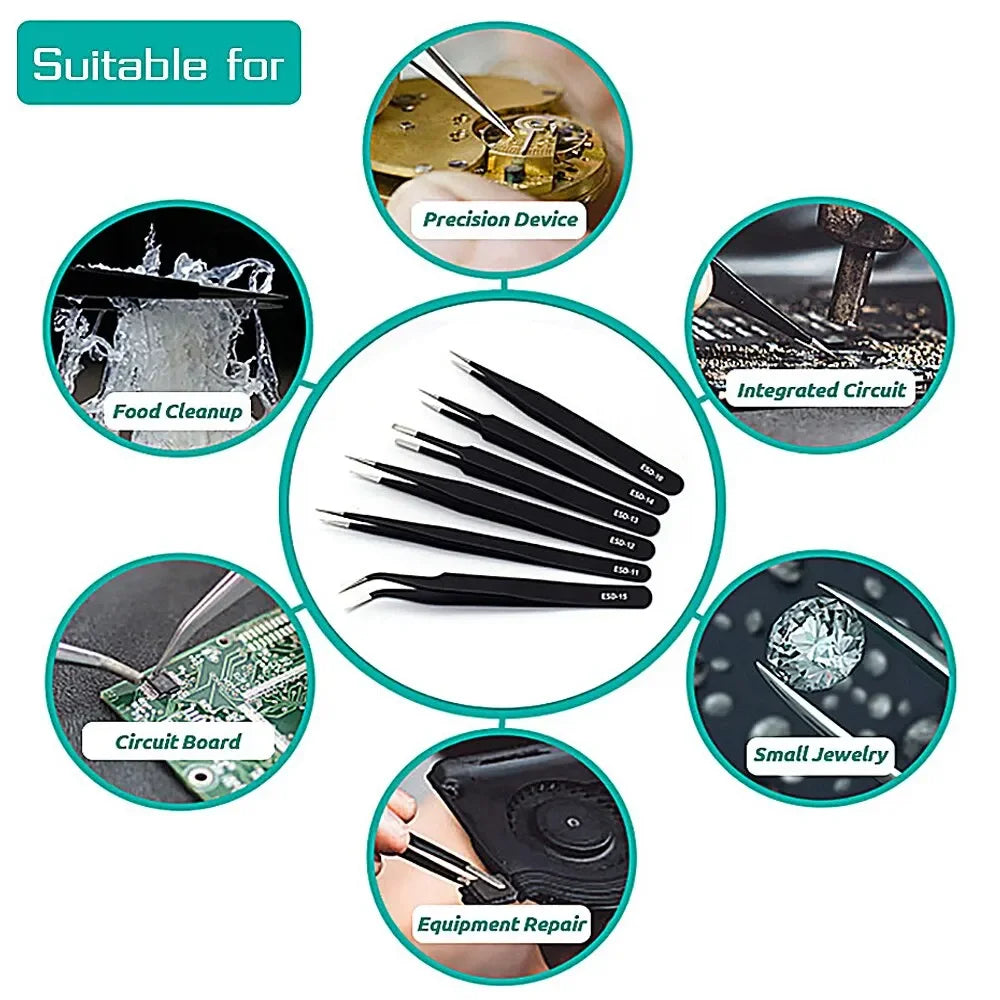 ESD Anti-Static Stainless Steel Tweezers Precision Maintenance