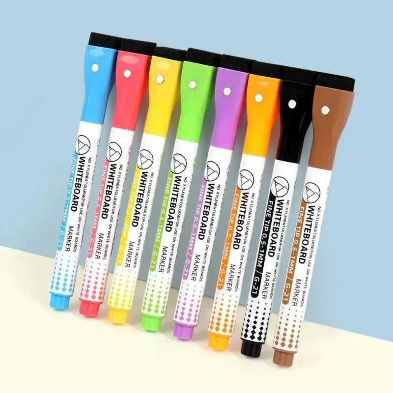 8 Colors 0.5mm Magnetic Dry Erase Markers Whiteboard Marker Pen Office