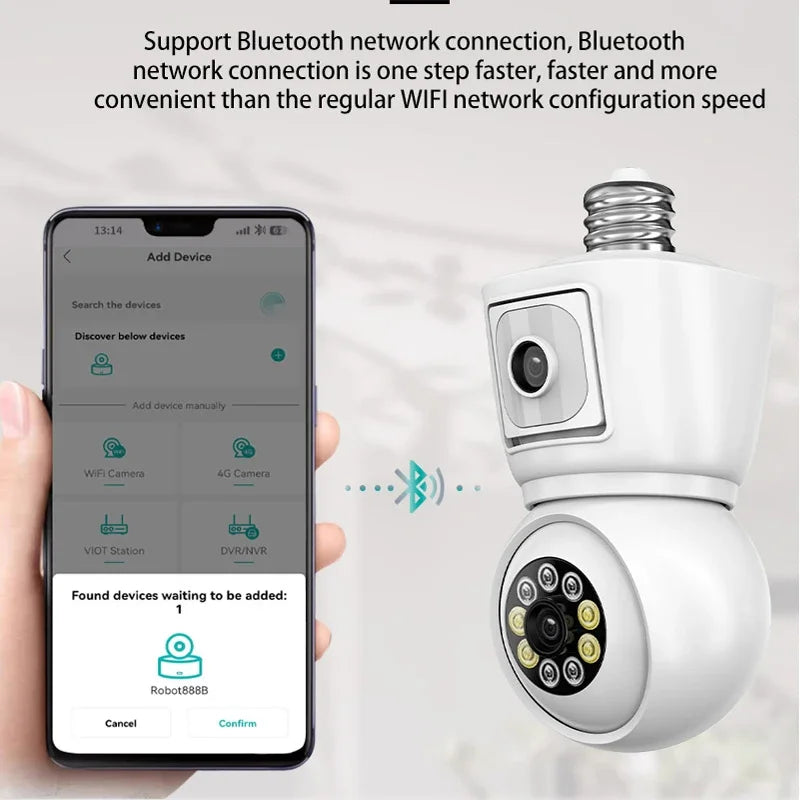 ICSEE 4K 8MP E27 Bulb WiFi Camera Dual Lens Dual Screen Auto Tracking