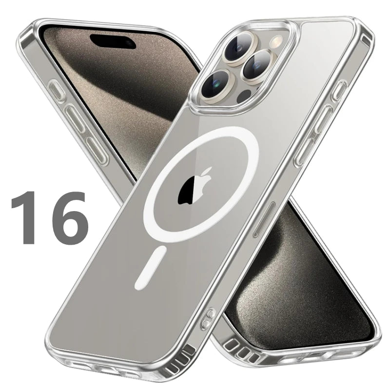 Magnetic Clear Case for iPhone 16 15 14 13 11 12 Pro Max Plus