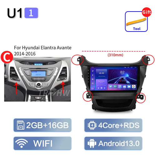 For Hyundai Elantra Avante I35 2011-2016 Car Multimedia Player 2din
