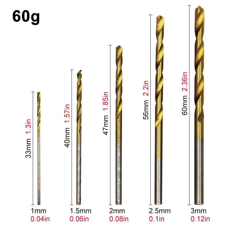 50pc titanium plated twist drill set 1-3mm small drill bit electric