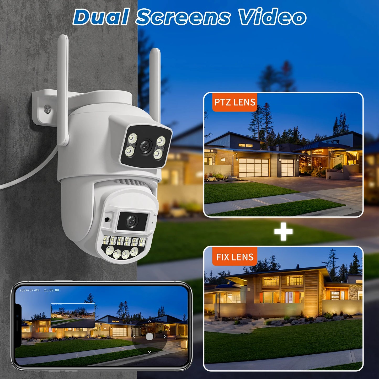 2.4G/5G Wifi Surveillance Camera Outdoor 10MP 5K IP Camera Dual Lens