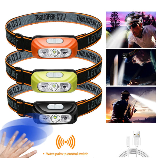 Mini Rechargeable Powerful Sensor Headlamp Fishing Camping USB Head