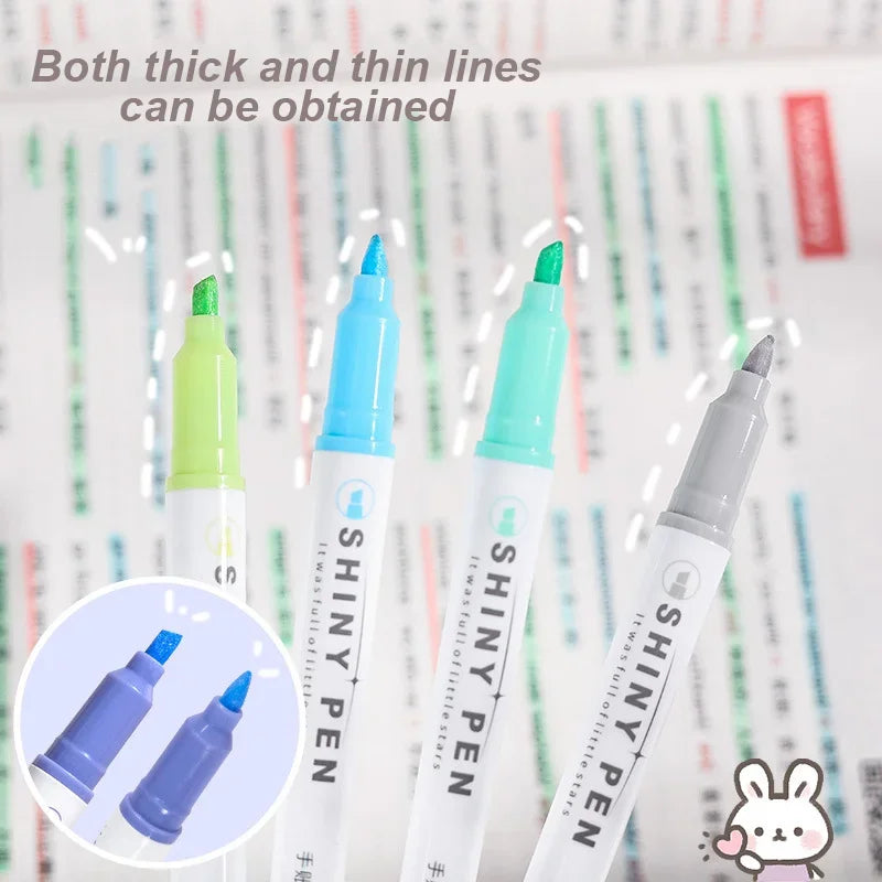 4 Colors Highlighter Pens Glitter Highlighter Markers Kawaii