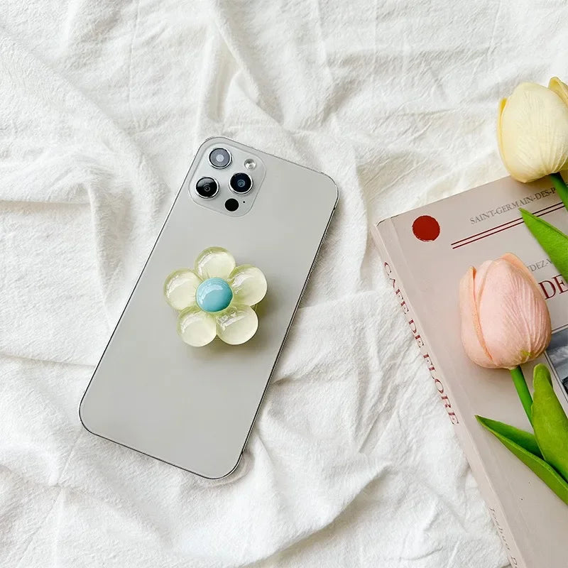 1pc Transparent Resin Candy-Colored Flower Phone Holder Foldable