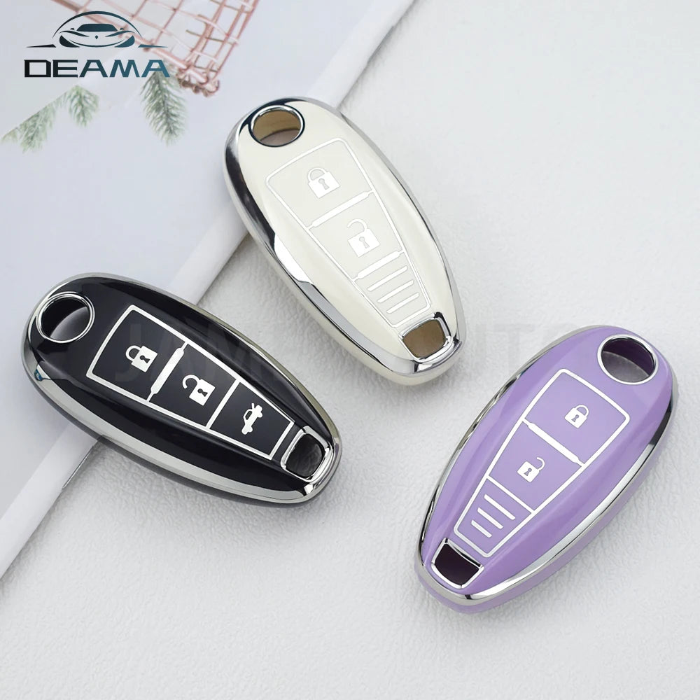 TPU Silver Line Car Smart Key Cover Case Bag Protector For Suzuki