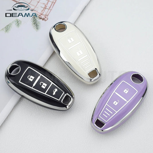 TPU Silver Line Car Smart Key Cover Case Bag Protector For Suzuki