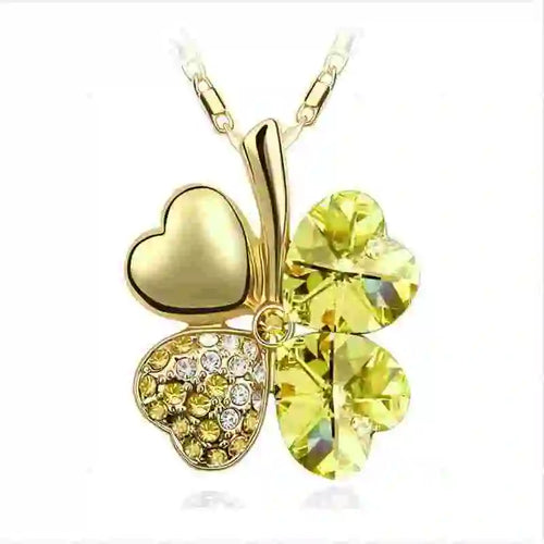 TRPOPSYN Crystal 4 Four Leaf Leaves Clover Pendant Necklaces Lover