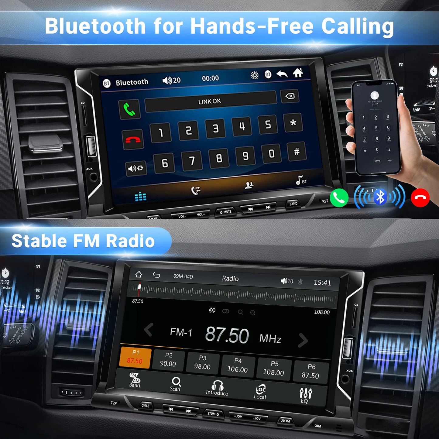7“ HD Touch Screen Car Radio Universal 2 Din Carplay Android Auto