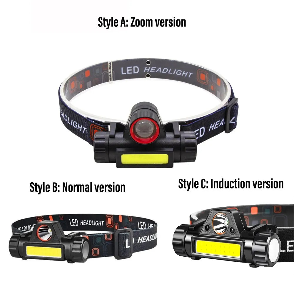 Rechargeable Fishing LED Headlamp Camping Headlight XPE COB Work Light