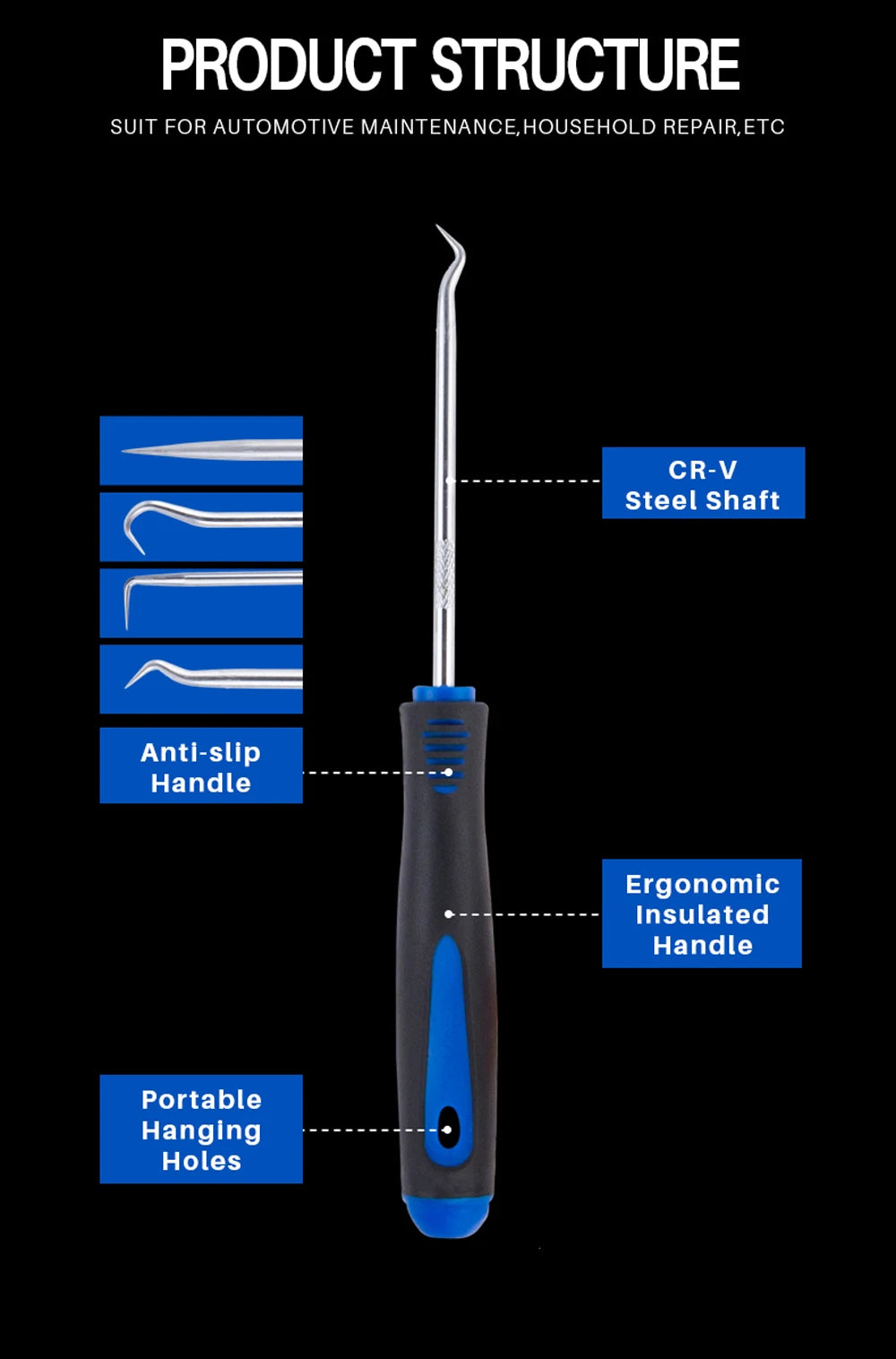 4PCS Blue 165mm Car Oil Seal Screwdriver Set Car Auto Oil Seal O-Ring