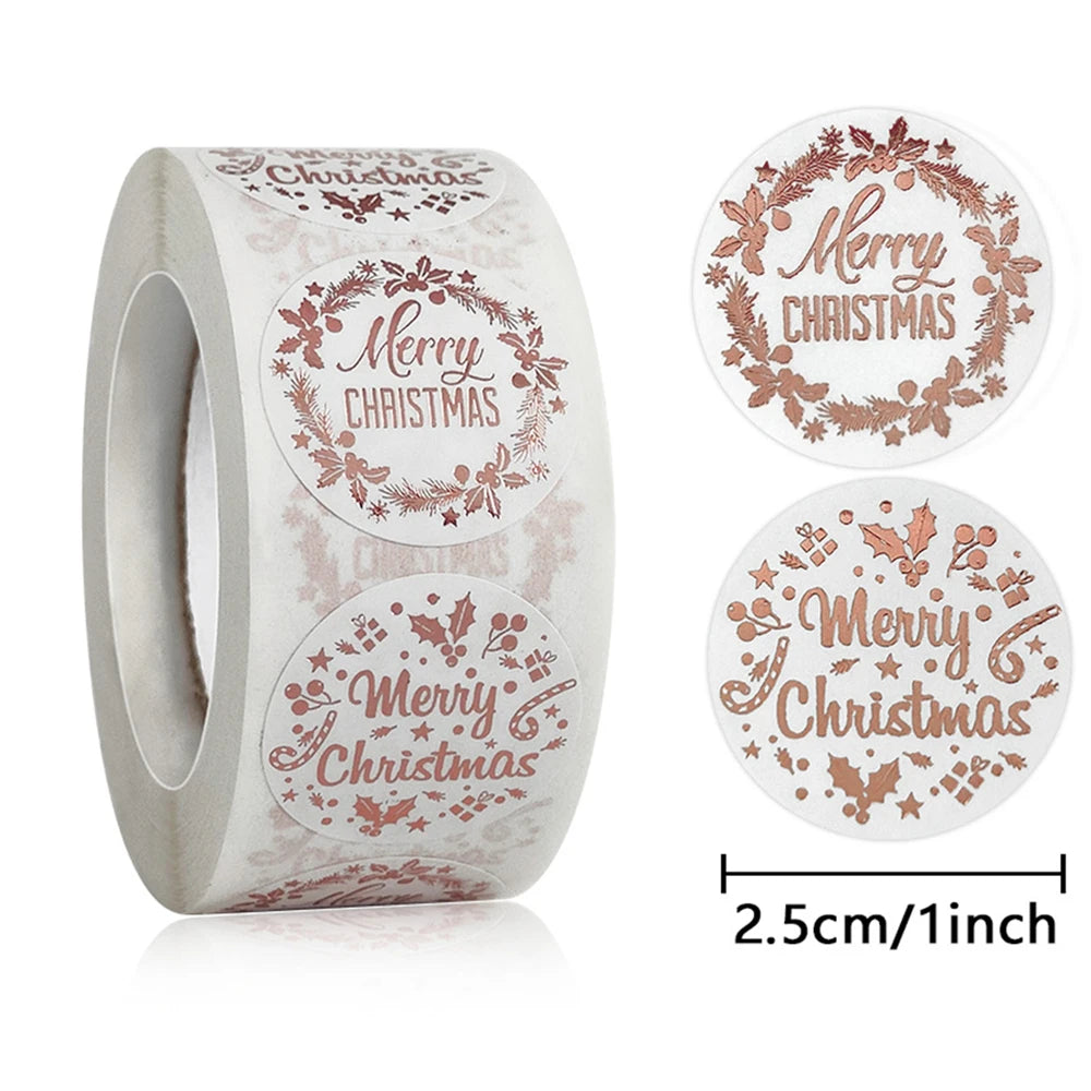 500pcs Rose Gold Merry Christmas Stickers 1 inch Self-adhesive Holiday