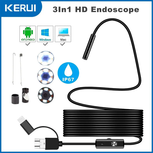 7MM Android Endoscope Camera 3 IN1 Micro USB Type C Borescope Mini