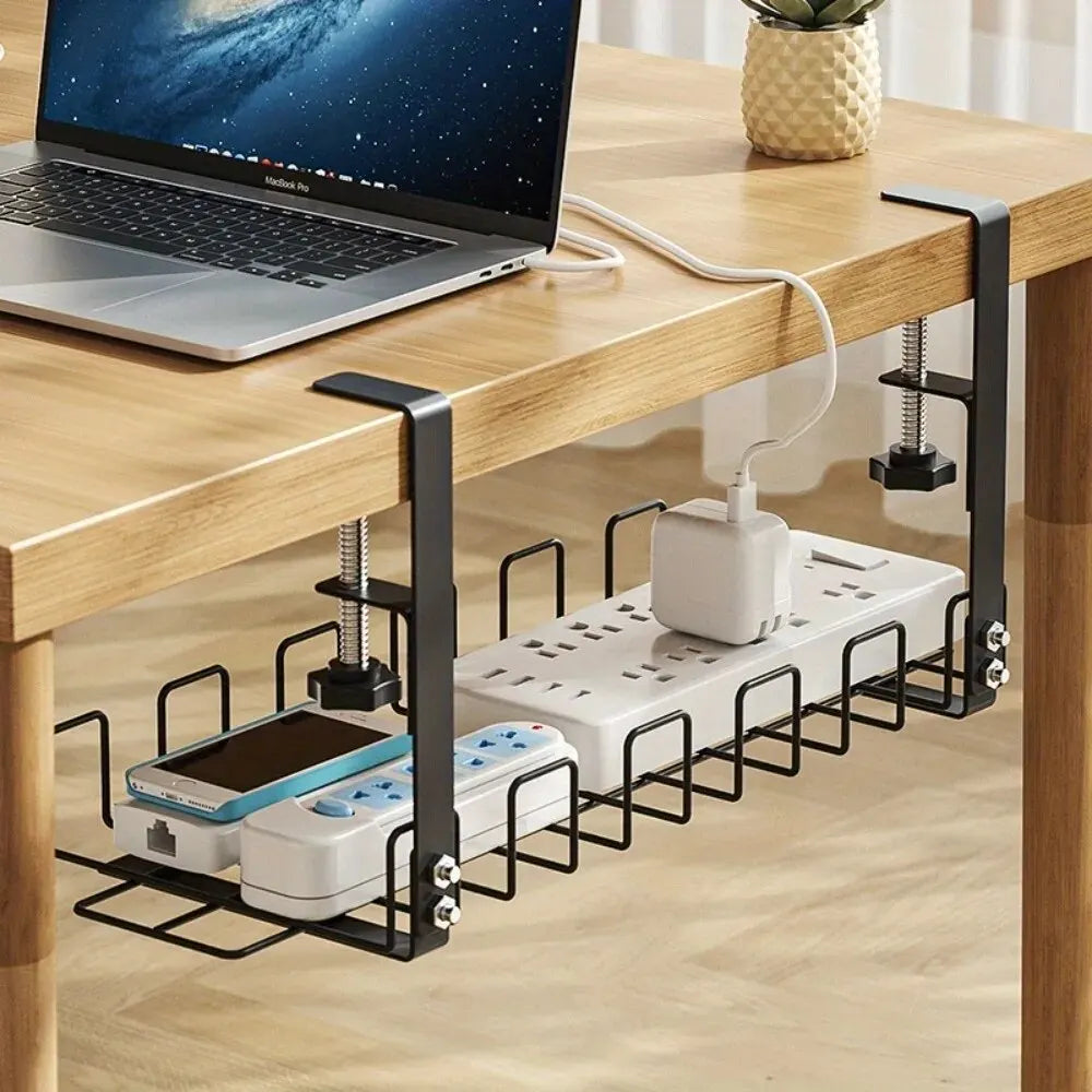 Under Table Storage Rack Metal Cable Management Tray Home Office Desk