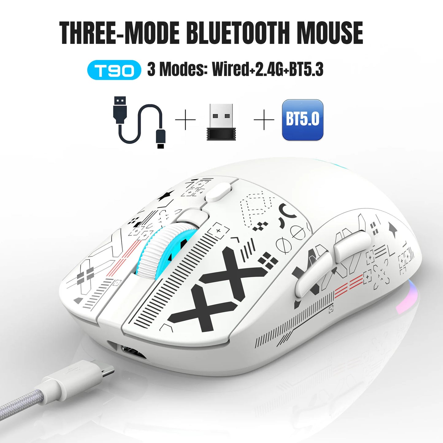 3 Modes Bluetooth Gaming Mouse Rechargeable 2.4G USB Wireless RGB