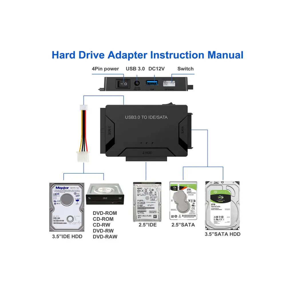 SATA/IDE to USB 3.0 Adapter, Hard Drive Reader for Universal 2.5