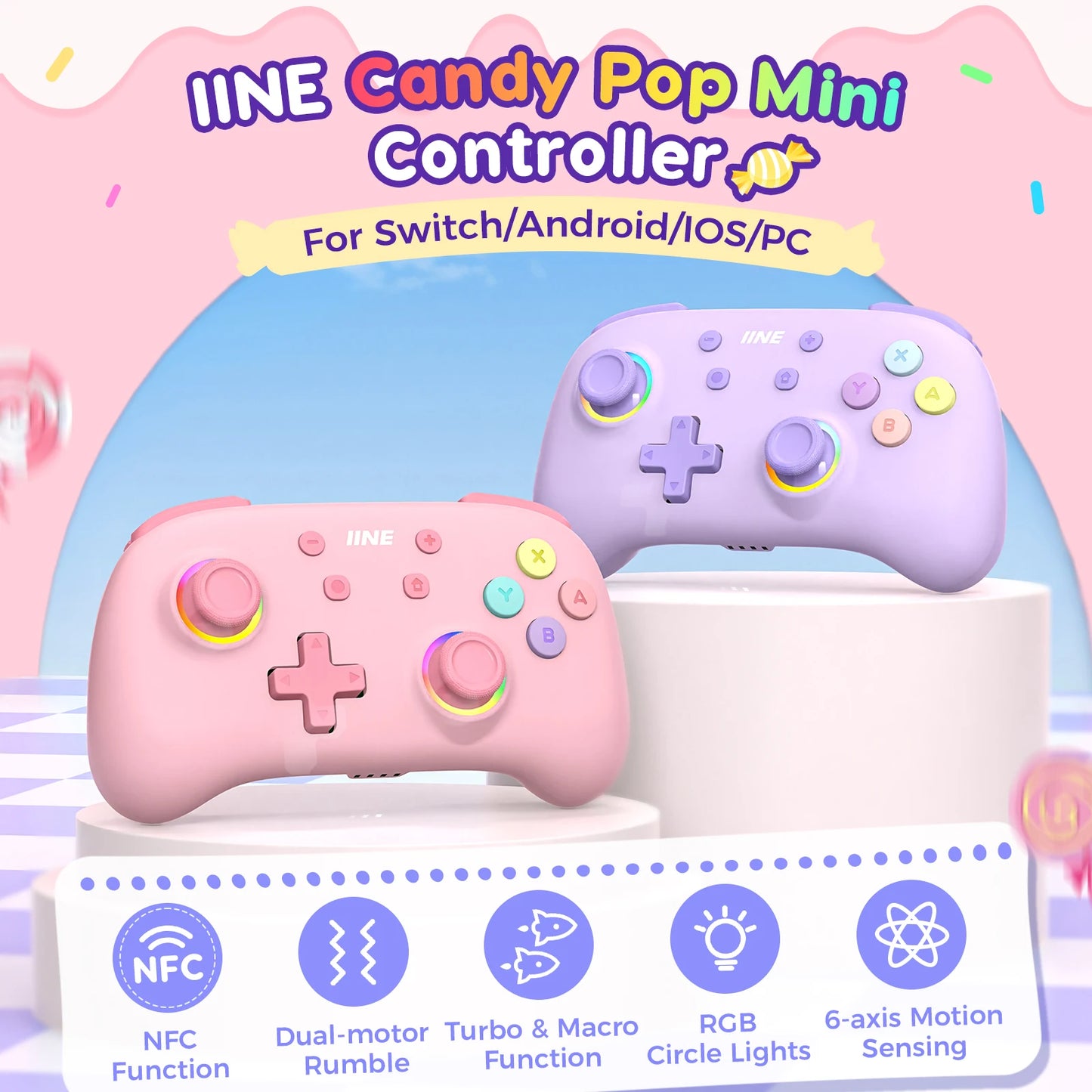IINE Candy Pop Mini Controller Support NFC Function Turbo&Macro