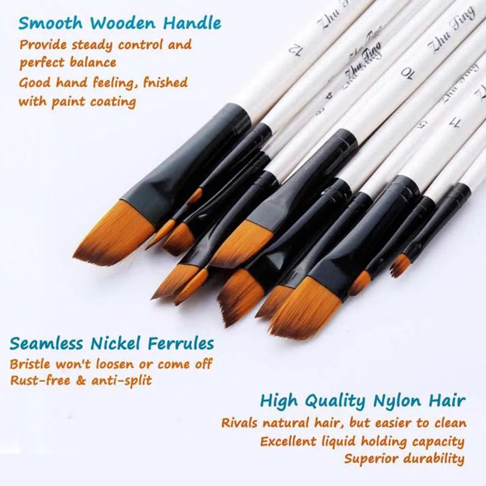 6PCS Wood Oil Brush, Acrylic Paint Brush, Flexible Bristles,