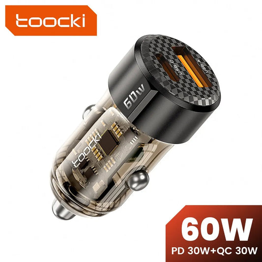 Toocki 60W Car Charger 30W Quick Charge Transparent Case PD 27W for