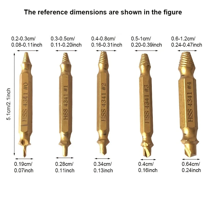 6pcs Damaged Screw Extractor Set: Double Head Screw Remover Tools for