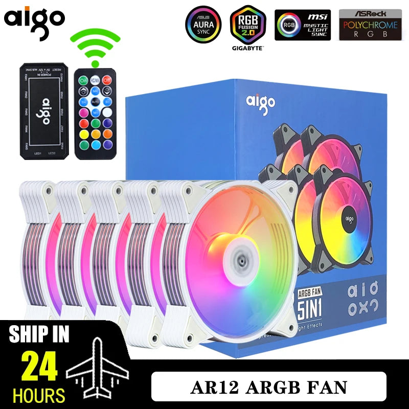 Aigo AR12 White 120mm PC Computer Case Fan Cooling Cooler 6PIN