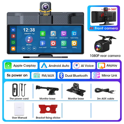 10.26" Car DVR Intelligent Screen with 4K 360° Rotation Dash Cam