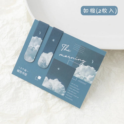 JIANQI 2pcs/pack Magnetic bookmark beautiful scenery clouds simple