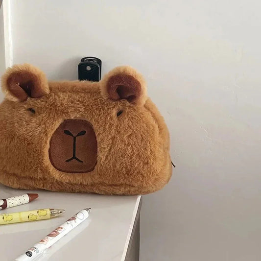 1Pc Cute Plush Capybara Pencil Storage Bag Cartoon Animal Pen Case