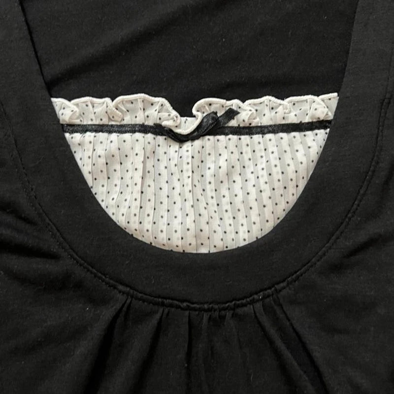 Korean Kawaii Patchwork Women T-shirt Y2K Aesthetic Vintage Milkmaid