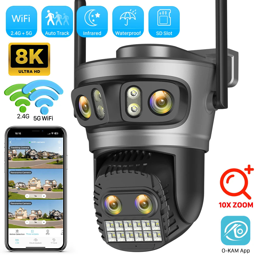 20MP 8K HD WiFi Camera Outdoor 10X Zoom Four Lens Three Screen Auto