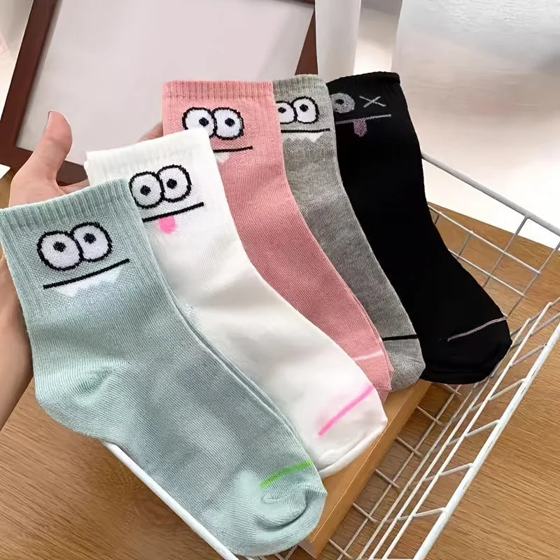 5 Pairs Women's Cute Expression Printed Ankle Socks Comfort