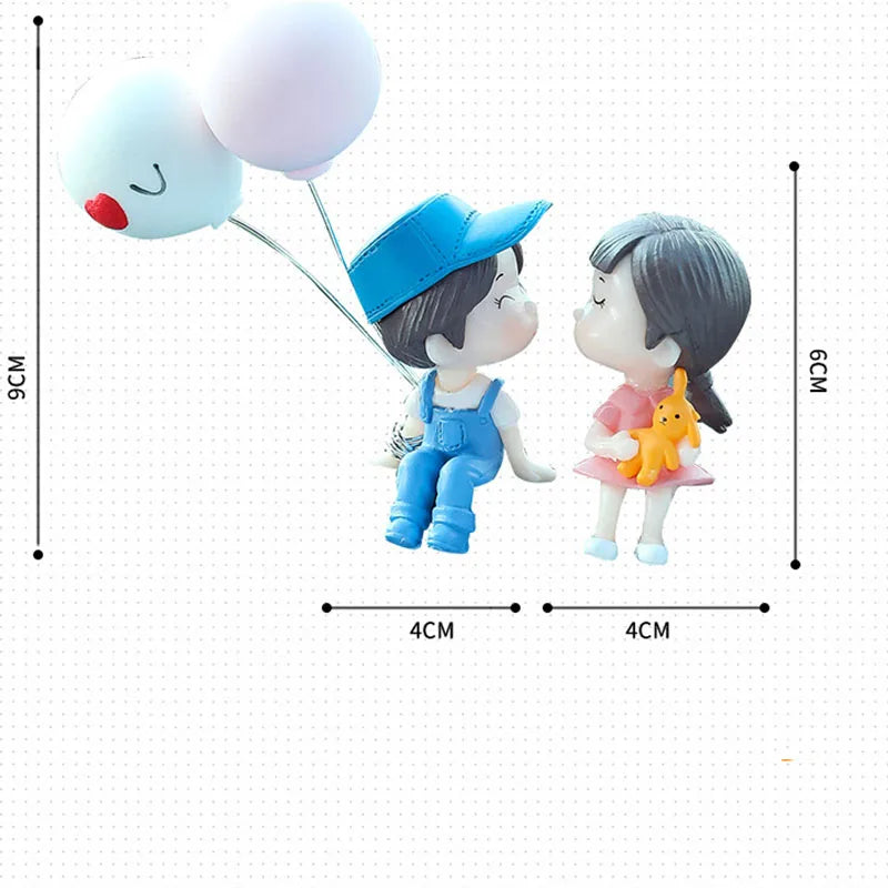 Car Ornaments Cute Cartoon Couples Action Figure Figurines Balloon