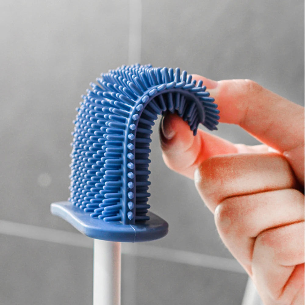 Wall Hanging Toilet Cleaning WC Brush Holder Long Handled Silicone