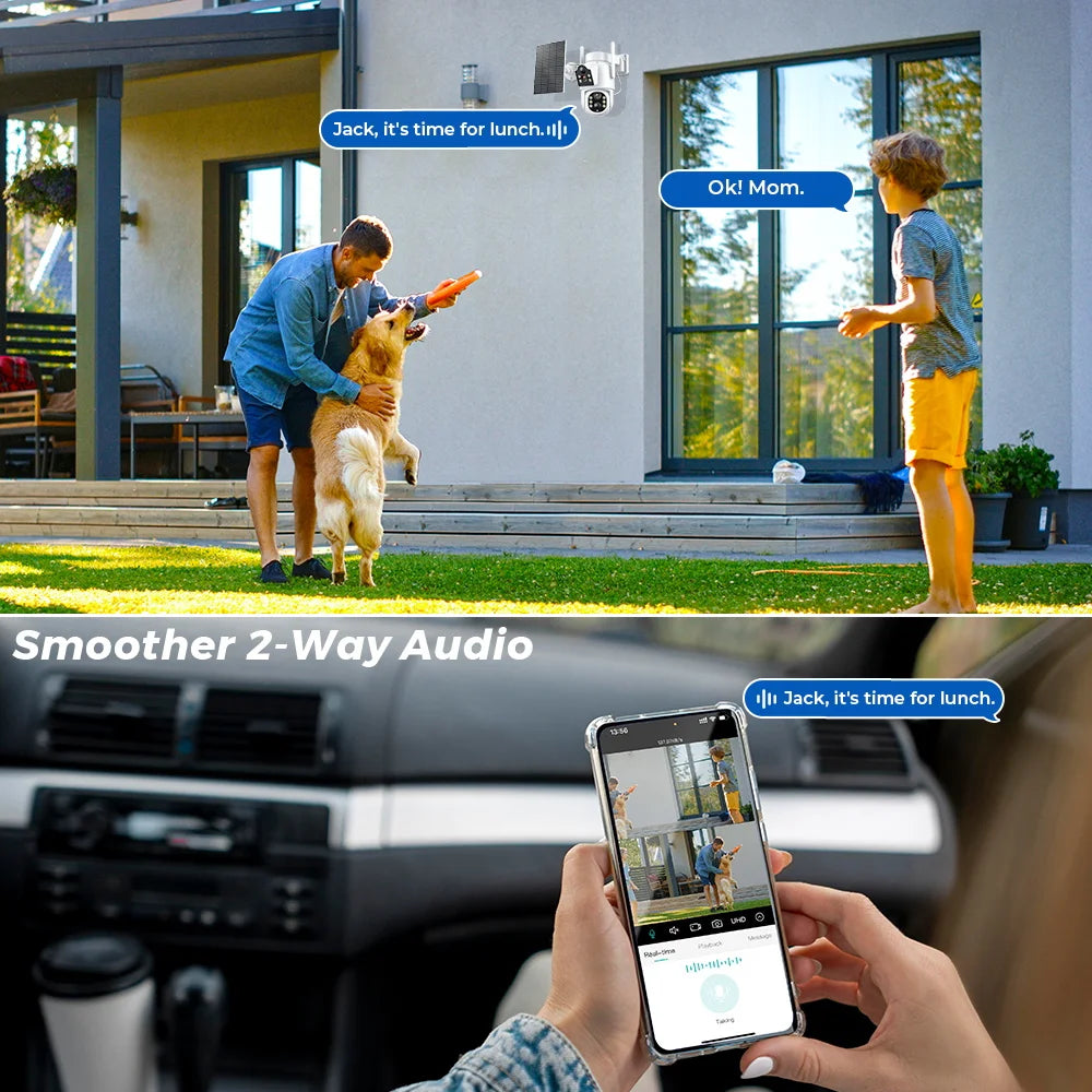Solar IP Camera WiFi Outdoor Dual Lens PTZ Security Camera 4MP HD