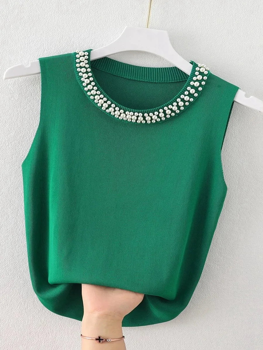 Korea Knitted Vests Women Top Solid Tank Blusas Mujer De Moda Summer