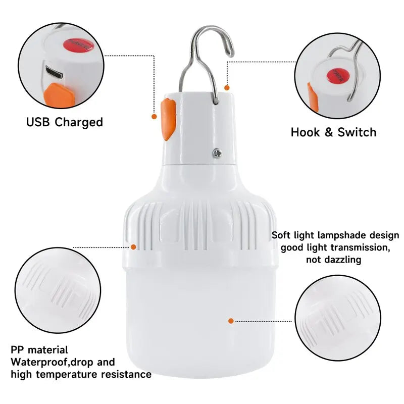Outdoor USB Rechargeable LED Lamp Bulbs High Brightness Emergency