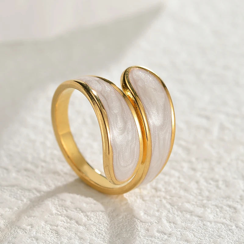 Letdiffery Retro Gold Color Double Oil Drip Open Rings Stainless Steel