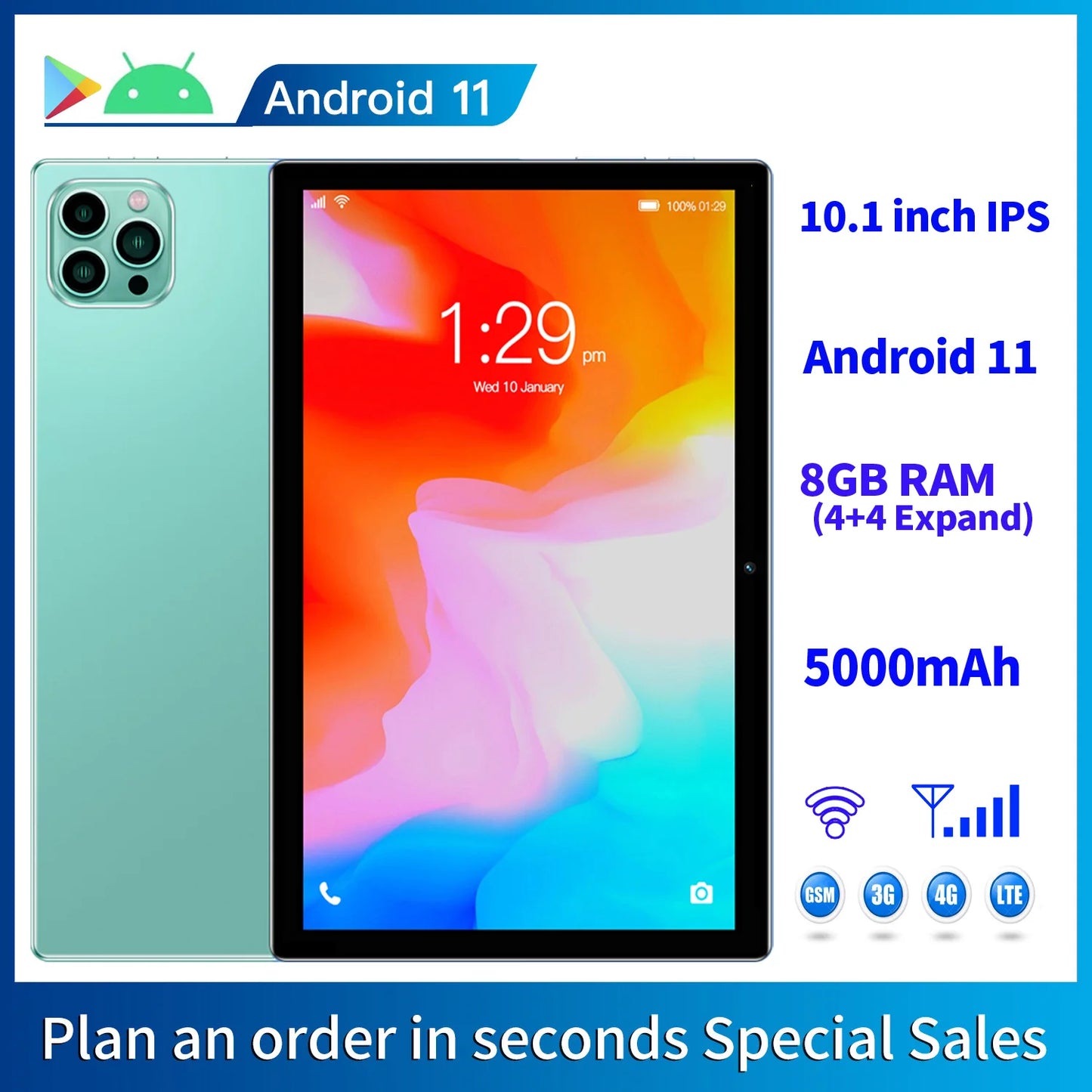 BDF 10.1 Inch Tablet Android 11, 8GB(4+4 Expand) RAM 64GB ROM,1TB