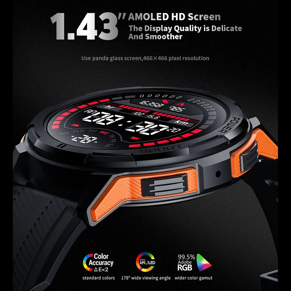 Skmei 1.43 Inch Amoled 1atm Waterproof Pedometer Smartwatch Heart Rate