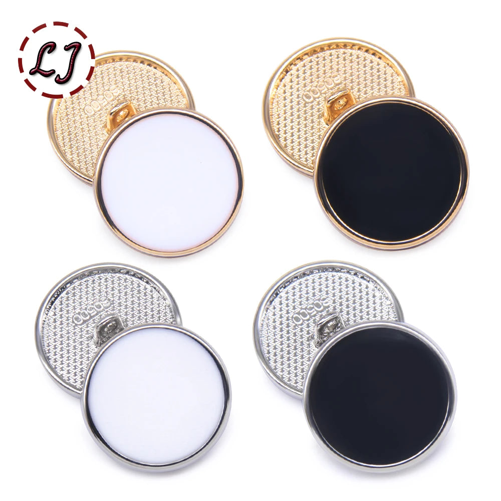 New 10pcs Golden Silver Metal Black White Sewing Buttons For Women Men