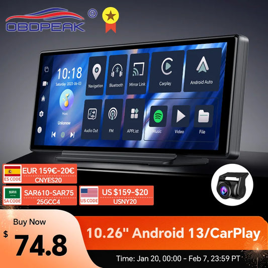 T30 10.26 AI Screen Dash Cam Android 13 System Carplay Android AUTO 5G