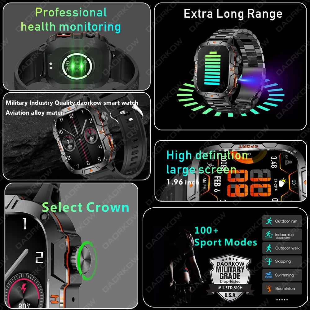 2024New Rugged Military Fitness Smart Watch Men For Android Xiaomi IOS