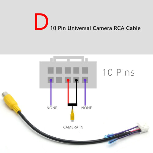 Universal  6 8 10 12 Pin Car RCA Rear View Camera Video Input Cable