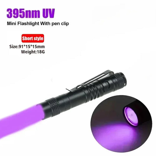 365nm UV Flashlight Ultraviolet Torch With Pen Clip Portable Violet