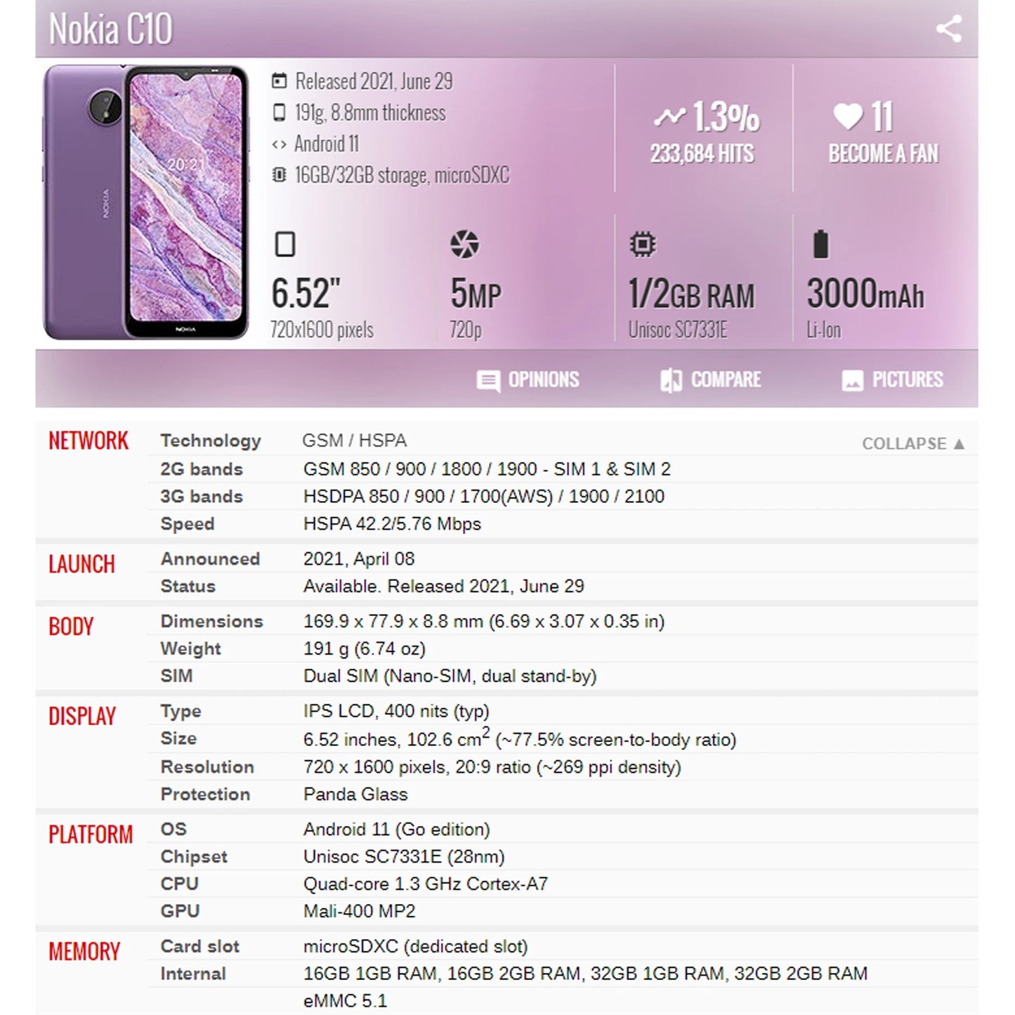 6.52" Inch For Nokia C10 C20 TA-1342 TA-1339 TA-1348 TA-1352 TA-1356