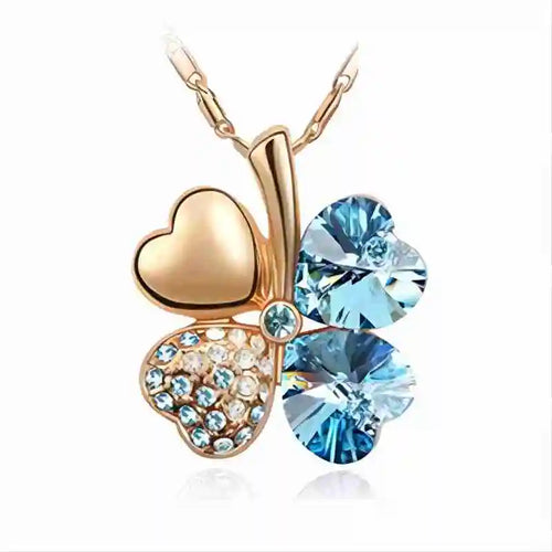 TRPOPSYN Crystal 4 Four Leaf Leaves Clover Pendant Necklaces Lover